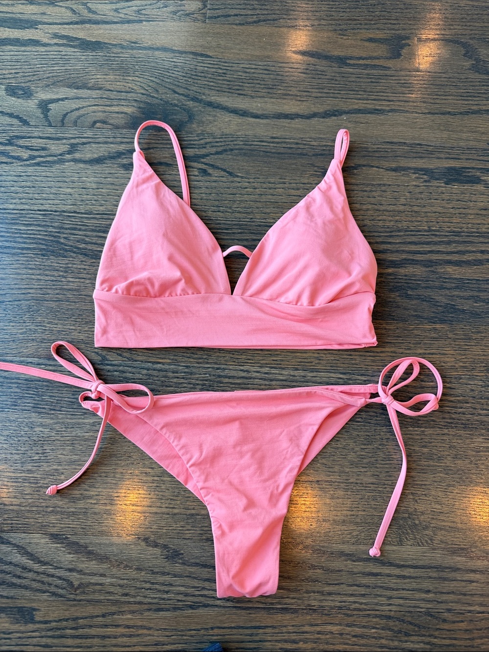 Billabong Sol Searcher V Neck peach pink coral Bikini Top & bottom Size S NWOT
